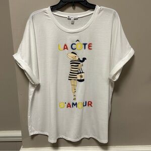 White Graphic T-Shirt with Colorful Print Kate Park Sz S NWT